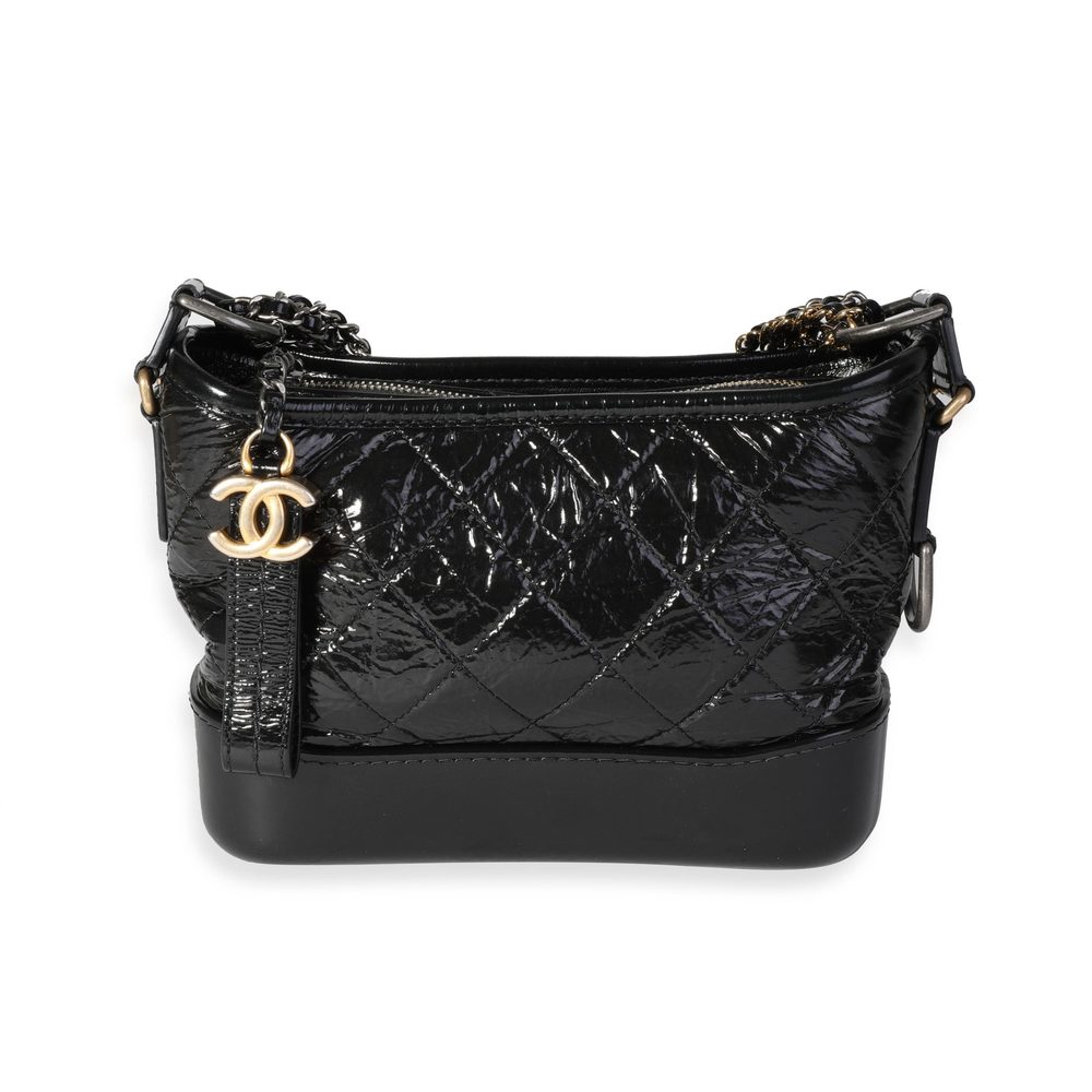 Chanel Black Aged Patent Calfskin Small Gabrielle Hobo